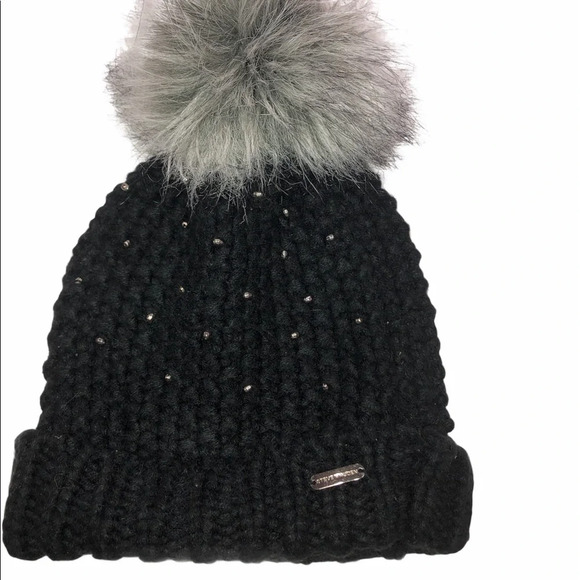 Steve Madden one size black knit faux fur beanie - Picture 2 of 6